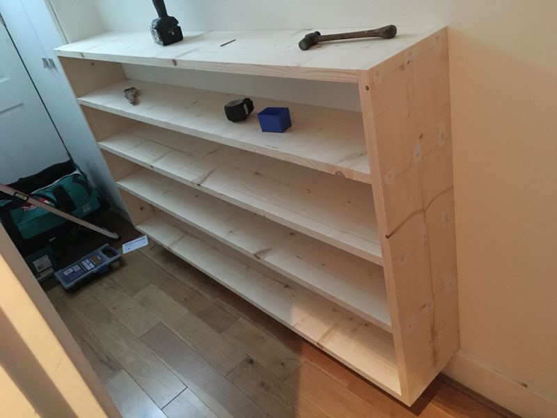 Hallway shoe rack before painting