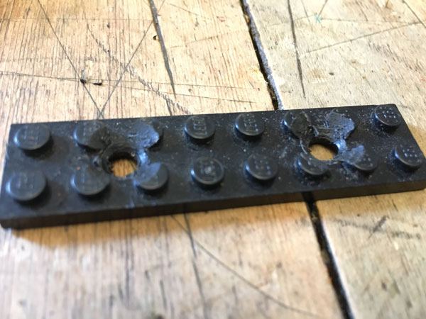 Countersunk holes in the Lego piece