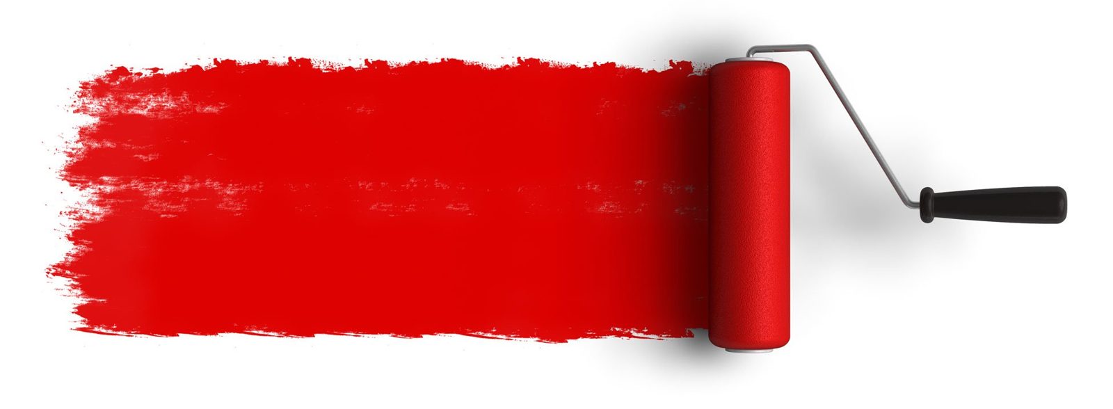 Red paint roller on a wall